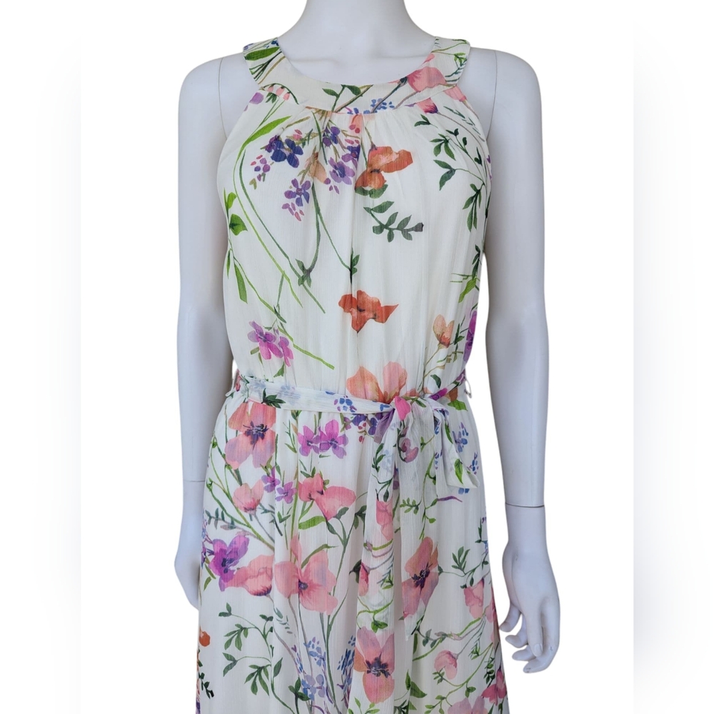 Calvin Klein Asymmetrical Ruffled Pink and Purple Maxi Dress - Picture 2 of 7